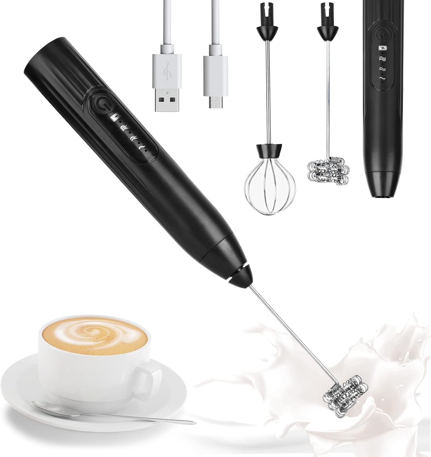 2in1 USB Rechargeable Coffee Beater-Black